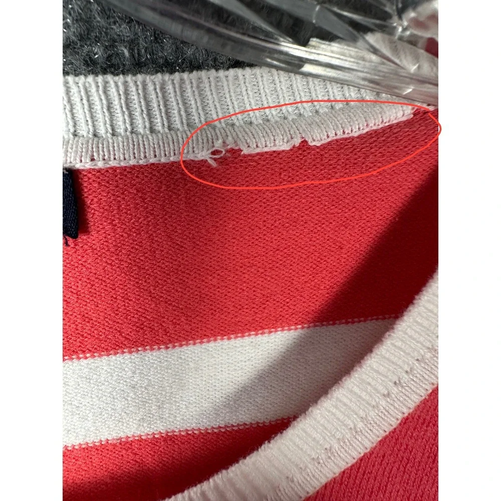 Tommy Hilfiger Womens Striped Sweater Size M Coral White Preppy Coastal Vintage
